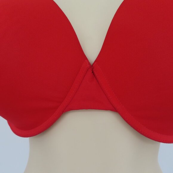 Victorias Secret 38DDD T Shirt Lightly Lined Demi Bra Red Underwire Logo Straps - Picture 3 of 16